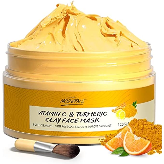POP MODERN.C TURMERIC VITAMIN C CLAY MASK DEEP CLEANSING FACE MASK SKIN CARE IMPROVE BLACKHEADS ACNE DARK SPOTS AND EVEN OUT SKIN TONE FACIAL MASK CONTROL OIL AND REFINING PORES - Image 1